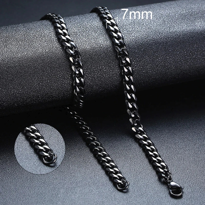 7mm Cuban Chain - Black
